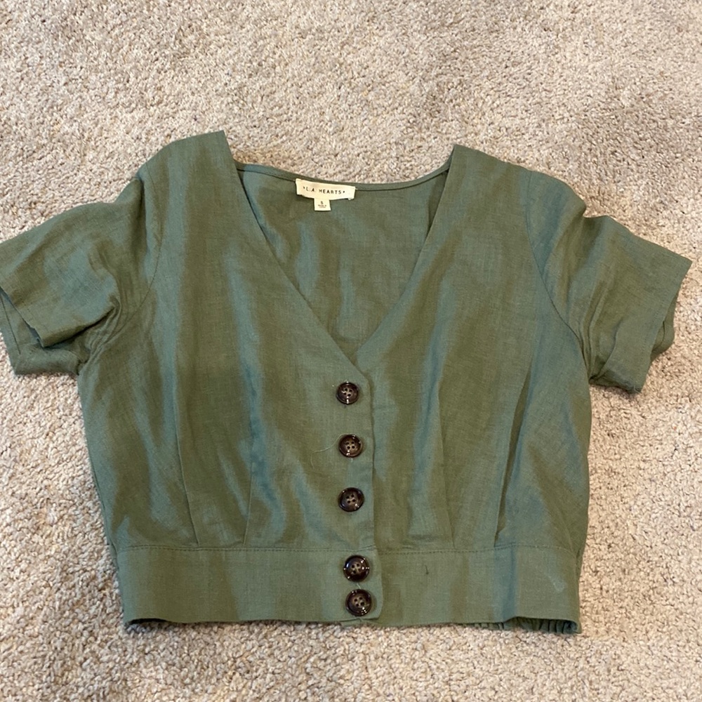 LA hearts green cropped blouse